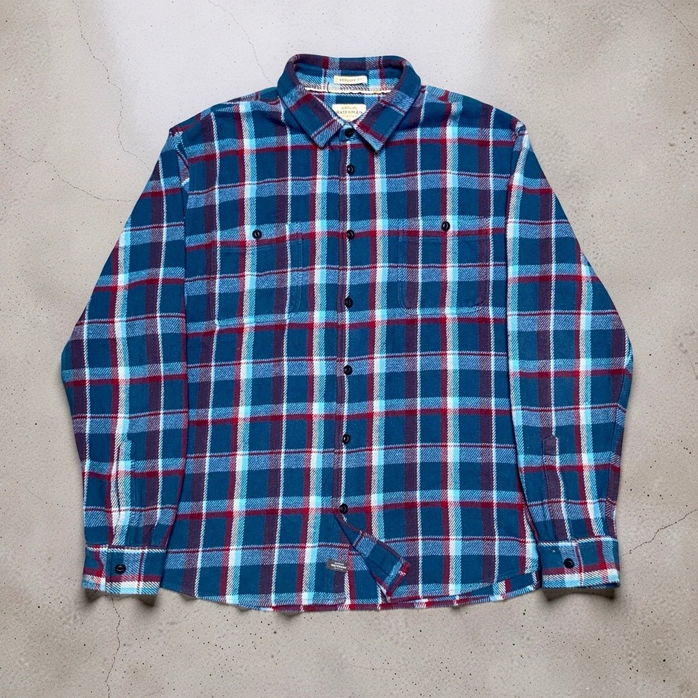 Quiksilver Waterman Mens XL Blue Red Plaid Flannel Shirt 100% Cotton